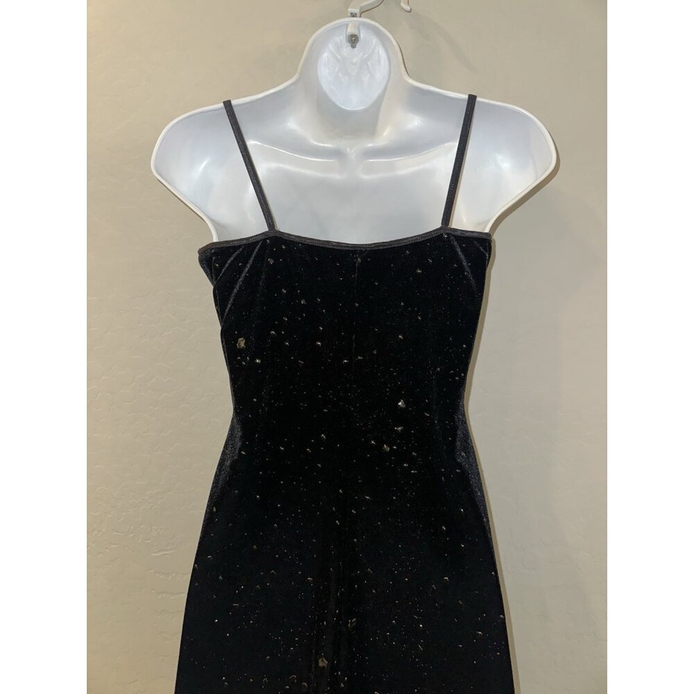 VTG 90's y2k Velvet liquid latex splattered bodycon Goth Dress Dark Fairy Prom M - Picture 11 of 14